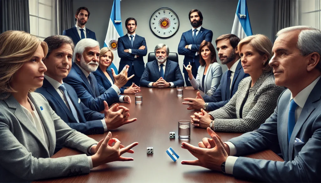 Ministros del Gobierno de Argentina juegan piedra, papel o tijera durante una reunión por el presupuesto