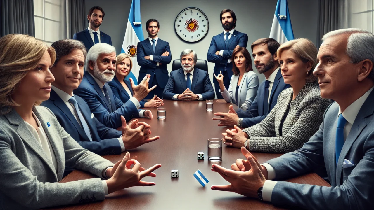 Ministros del Gobierno de Argentina juegan piedra, papel o tijera durante una reunión por el presupuesto