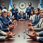 Ministros del Gobierno de Argentina juegan piedra, papel o tijera durante una reunión por el presupuesto