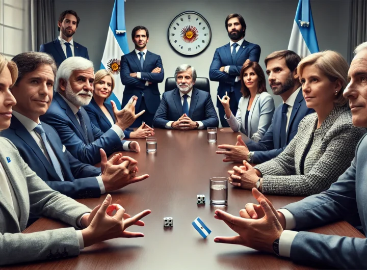 Ministros del Gobierno de Argentina juegan piedra, papel o tijera durante una reunión por el presupuesto