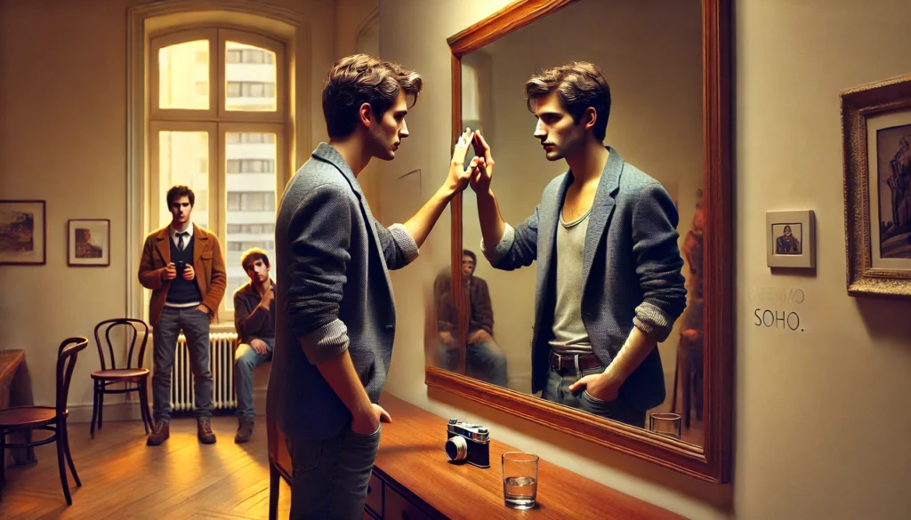 Matrimonio con el propio reflejo en una fiesta en Buenos Aires, 2018.