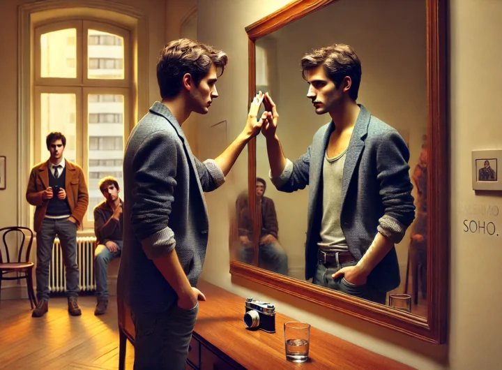 Matrimonio con el propio reflejo en una fiesta en Buenos Aires, 2018.