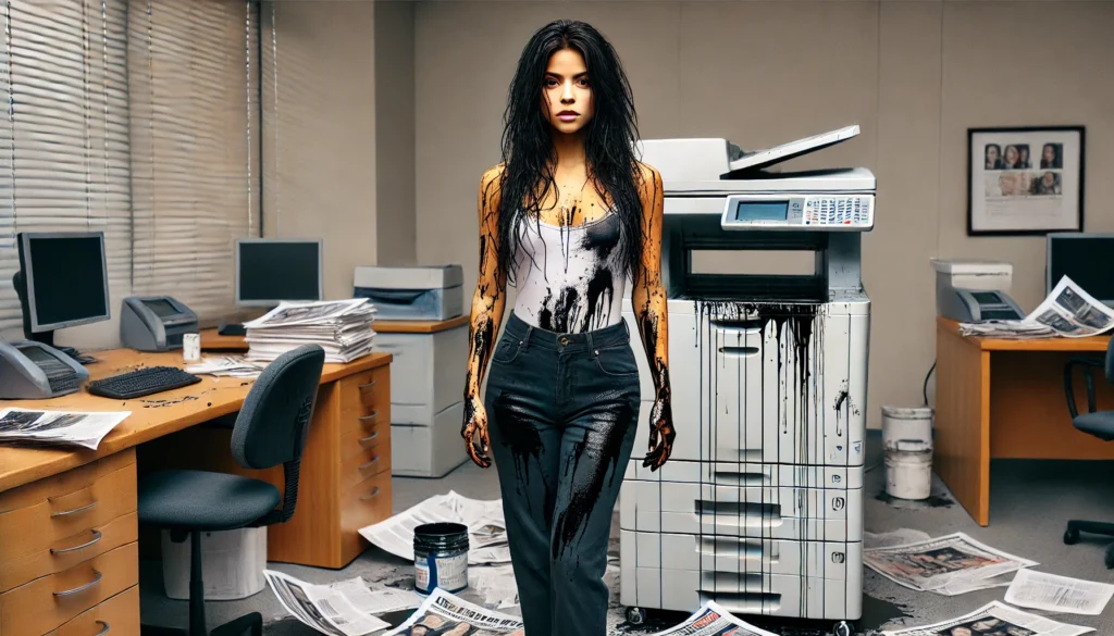 Shakira cubierta de tinta tras un accidente con una fotocopiadora