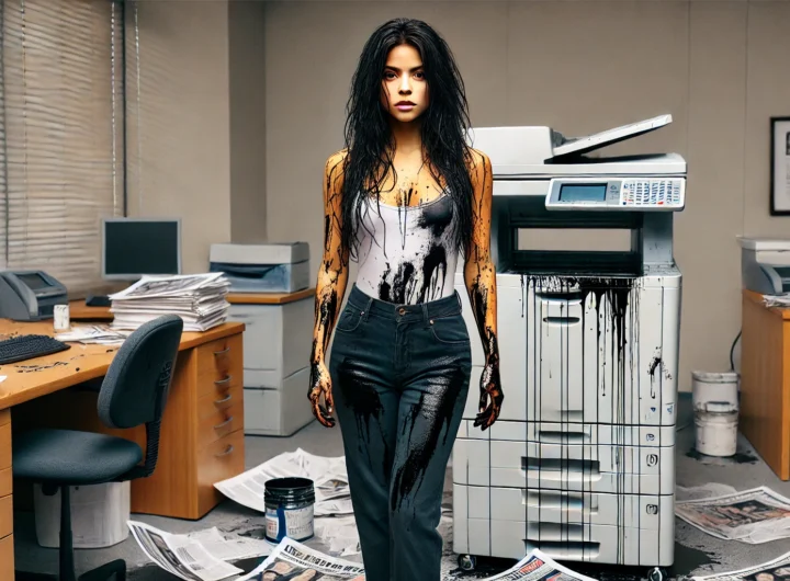 Shakira cubierta de tinta tras un accidente con una fotocopiadora